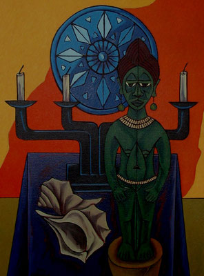 Stillleben mit Afrikanischer Figur  2000  75 x 100