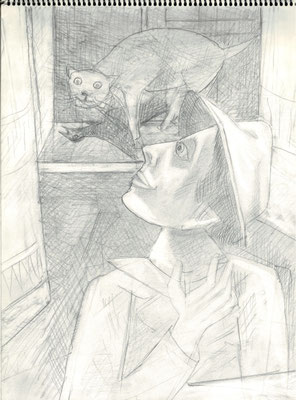 Blat Nr. 6   12.1991  ( Öl )  Junge mit Katze  1993  13 - 9 