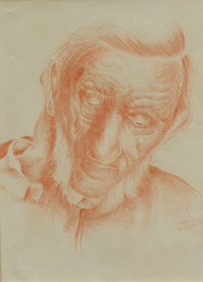 Alter Mann aus Altersheim V 1947  18,5 x 24,5 ( Rötel )