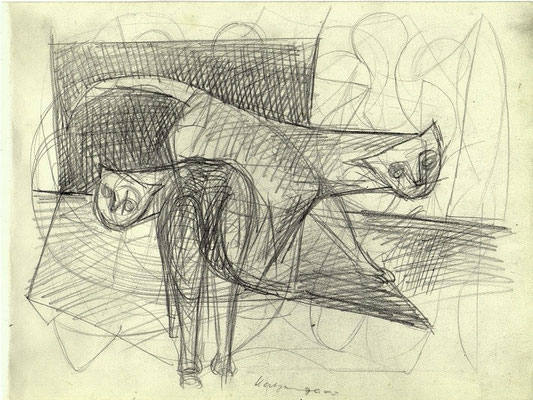 Blatt Nr.11   3.1954   ( 2xÖl ) Katzen mit Krug I  1955   V.V.24 ,   II   1958    V.V.118