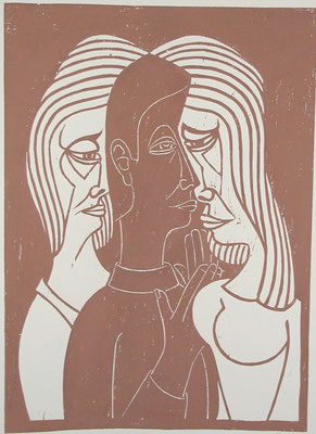 Mann zwischen zwei Frauen  1993  45 x 62       Platte vorhanden