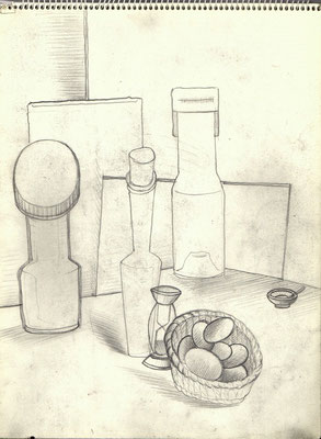 Blatt Nr. 8  1973  ( Öl )  Atelierstillleben mit Eiern  1980  V.V.104