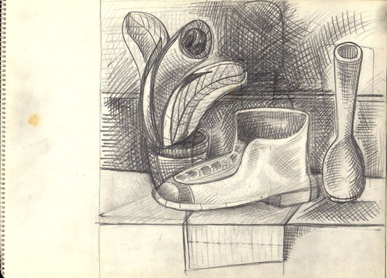 Blatt Nr. 5  3.1960  ( Öl ) Stillleben mit Clock und Maske  1979  V.V.77
