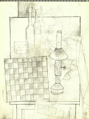 Blatt Nr.3    12.1974    ( Öl )  Stillleben mit Schachspiel  1975  5 - 1