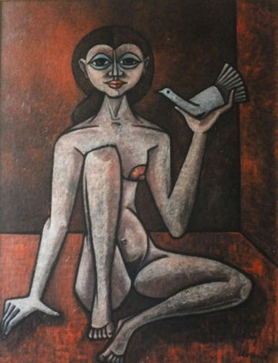 Mädchenakt mit Taube  1978    99,5 x 130  V.V. 48