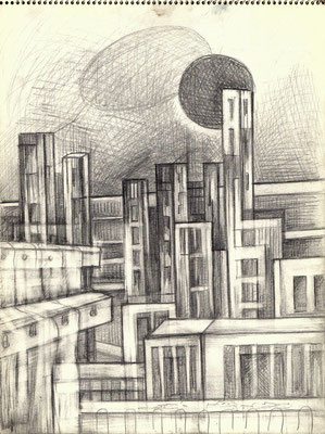 Blatt Nr 15  5.1968  ( R )  Stadt mit dunkler Sonne  1968  1 - 5,  ( Öl )  St. m. dunkler Sonne  1969   V.V.46
