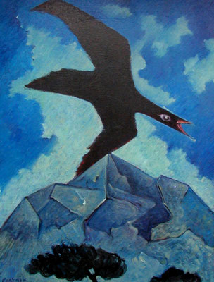 Vogel im Gebirge  1980  90 x 120