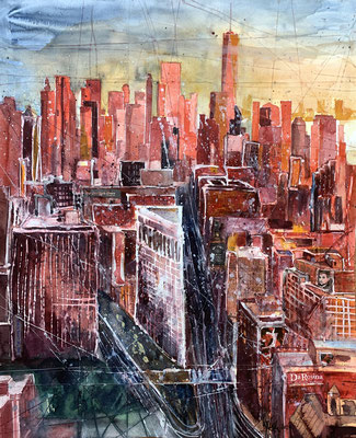 NY_ View from Emperie-State Building to Flatiron Building_Mixed-Media Aquarell 50x65cm_2023