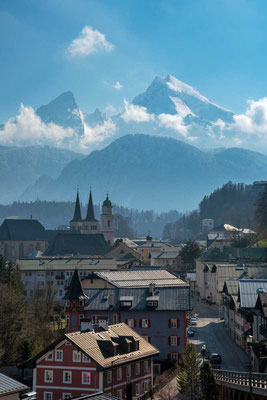 Berchtesgaden Panorama mit Blick auf den Watzmann, April 2022