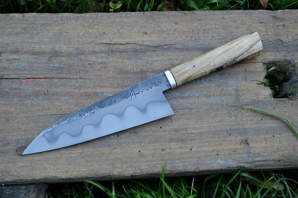 Cuisine #676, gyuto 135Cr3, aluminium & marronnier ondé, 190mm
