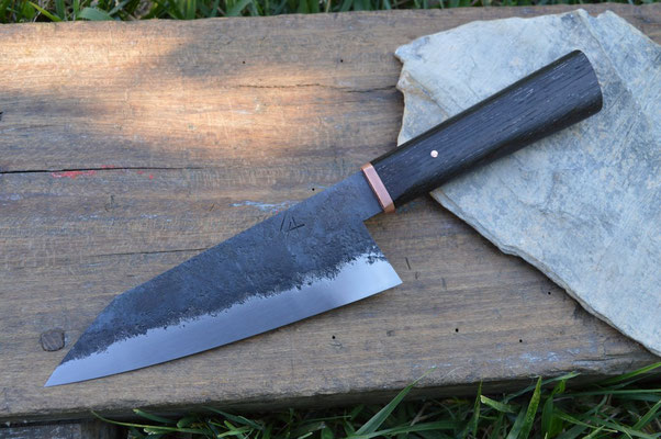 Cuisine #722, gyuto 135Cr3, chêne des marais et cuivre, 190mm