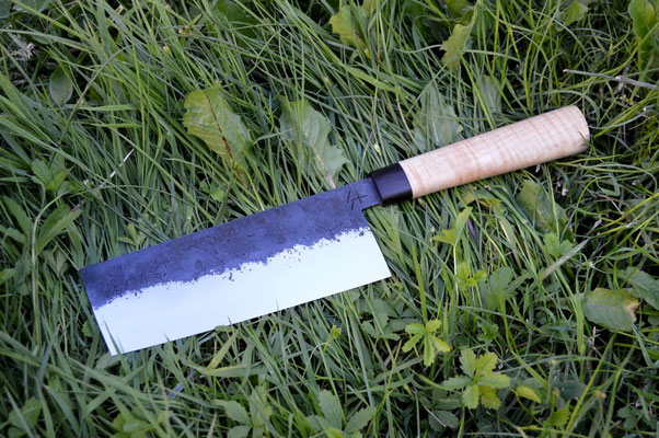 Cuisine #445, nakiri 135Cr3, érable ondé & ébène de macassar, 165mm