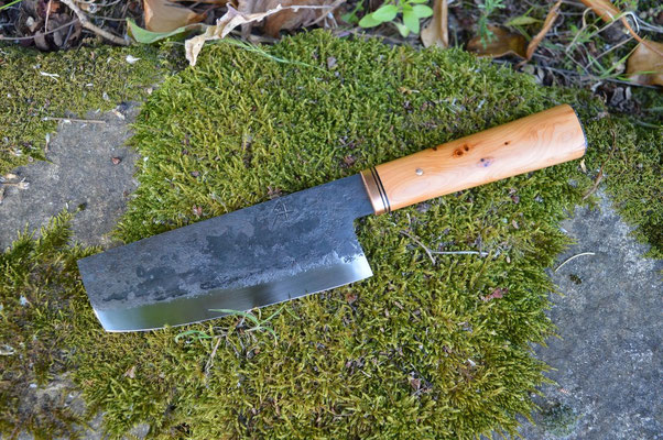 Cuisine #886, nakiri 135Cr3, if, cuivre & galuchat, 150mm