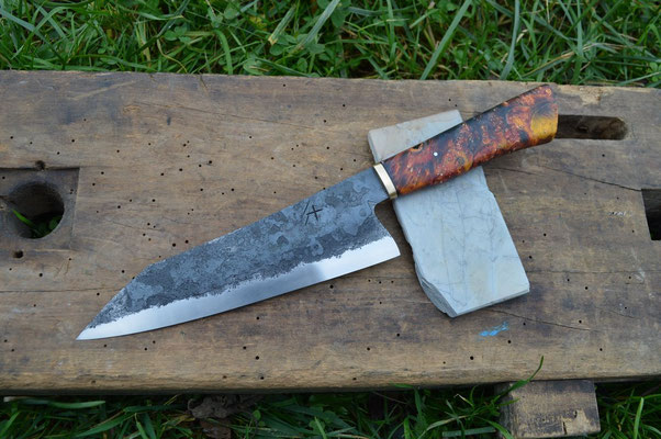 Cuisine #869, Gyuto 135Cr3, loupe de sureau & laiton, 210mm