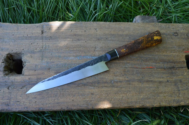 Cuisine #718, sujihiki 135Cr3, bouleau madré stabilisé & corne de buffle, 200mm