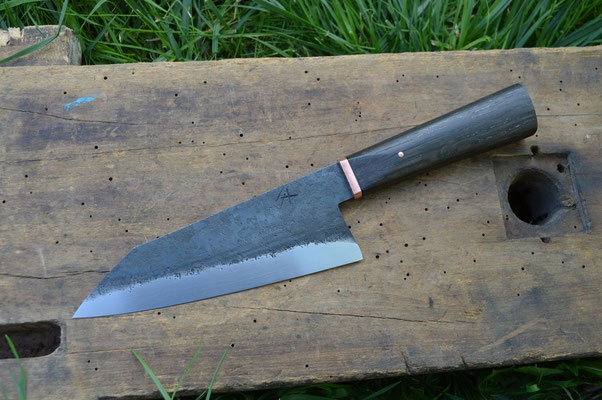 Cuisine #708, gyuto 135Cr3, chêne des marais & cuivre, 190mm