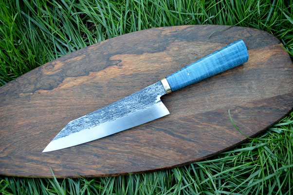 Cuisine #577, Gyuto ApexUltra, laiton & érable ondé bleu, 200mm