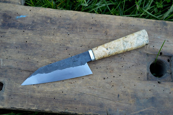 Cuisine #670, Mini bunka 135Cr3, alu & loupe d'érable stabilisée, 145mm