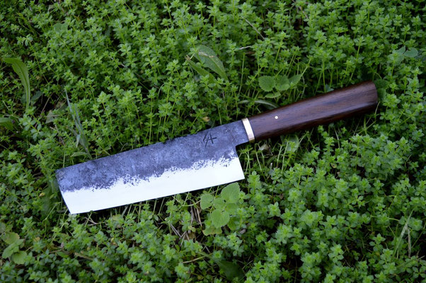 Cuisine #559, nakiri 135Cr3, acacia d'Afrique & laiton, 155mm