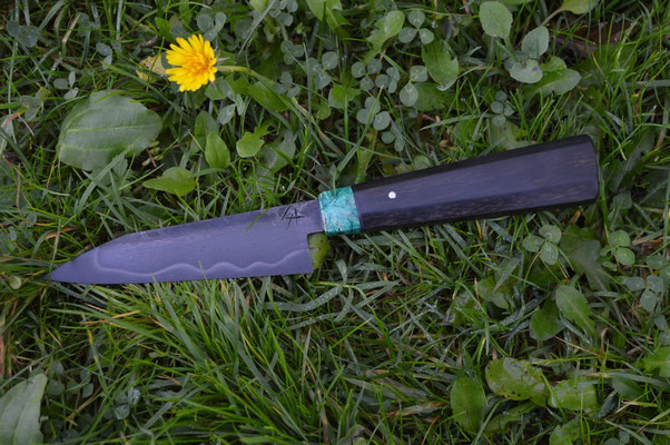 #411, universel shirogami, loupe d'érable turquoise & ébène noir, 120mm
