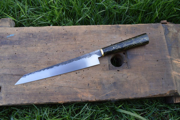 Cuisine #646, sujihiki 135Cr3, noble vague laiton & laiton, 240mm