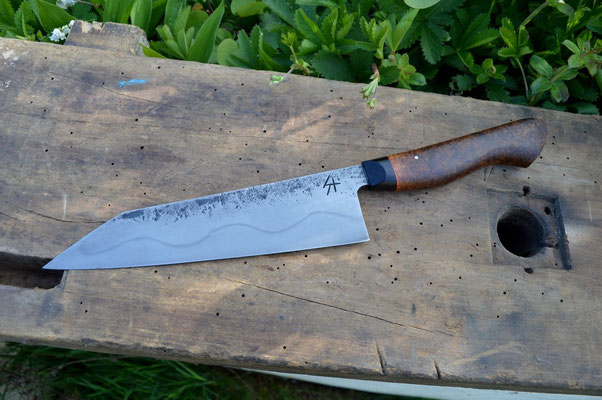 #505, gyuto 135Cr3 & loupe d'érable stabilisée, 215mm
