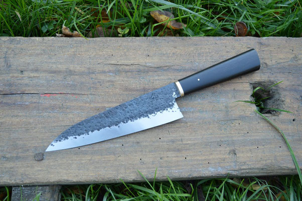 Cuisine #678, gyuto 135Cr3, ébène du Gabon & laiton, 210mm