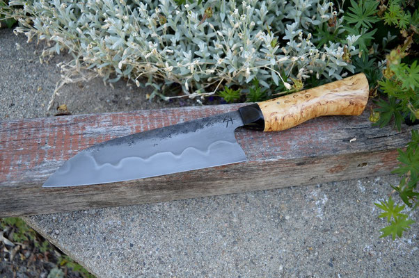 #440, santoku 135Cr3 buffle & bouleau madré 180mm