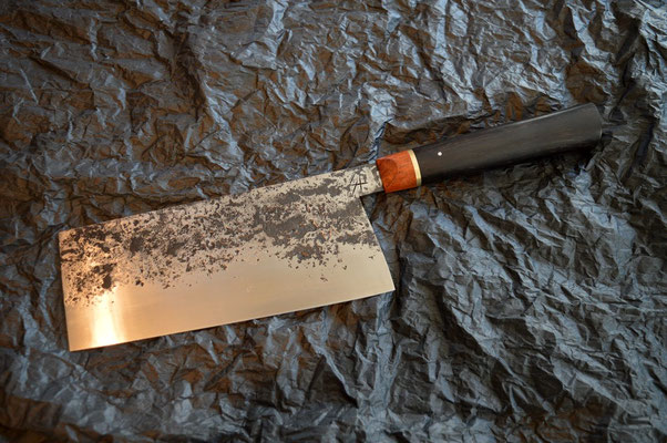 #434, chinese cleaver 135Cr3, ébène noir & palissandre, 190mm