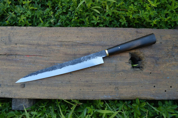 Cuisine #653, sujihiki 135Cr3, ébène du Gabon & laiton, 270mm