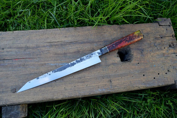 Cuisine #690, sujihiki 135Cr3, buffle & bouleau madré teinté stabilisé, 270mm