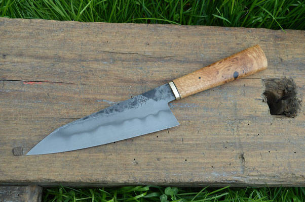 Cuisine #878, gyuto 135Cr3, loupe de chêne & laiton