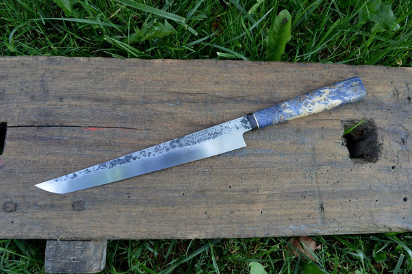 Cuisine #642, sakimaru 135Cr3, frêne stabilisé & carbone, 250mm