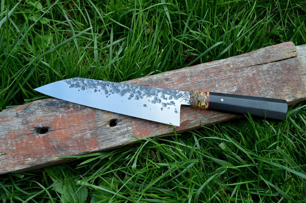 Cuisine #467, gyuto 135Cr3, ébène & loupe d'érable, 225mm