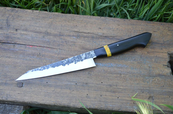 Cuisine #804, Petty 135Cr3, ébène du Gabon & loupe d'érable jaune, 170mm