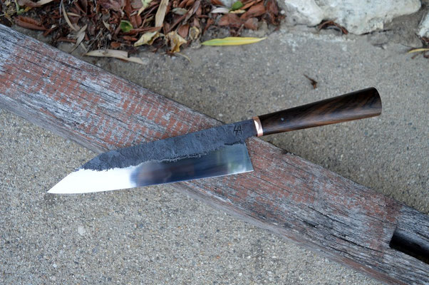 #449, gyuto 135Cr3, ziricote et cuivre 195mm