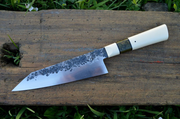 Cuisine #648, gyuto 135Cr3, elforyn & bouleau madré stabilisé kaki, 210mm