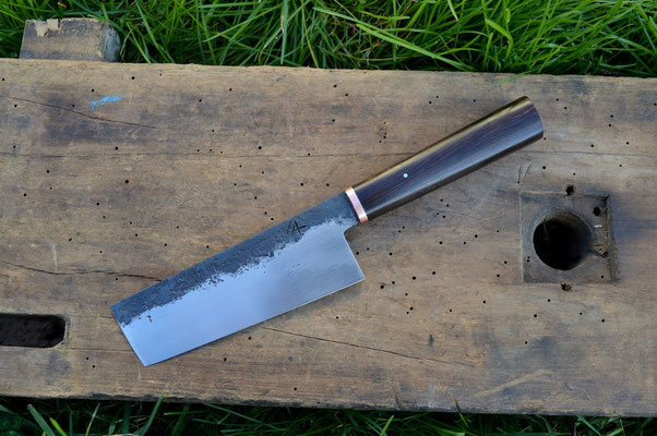 Cuisine #589, nakiri 135Cr3, cuivre & ébène de Macassar, 145mm