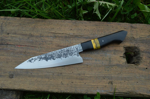Cuisine #790 Gyuto 135Cr3, ébène du Gabon & loupe d'érable jaune, 195mm