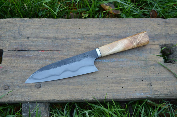 Cuisine #677, santoku 135Cr3, frêne & aluminium, 180mm