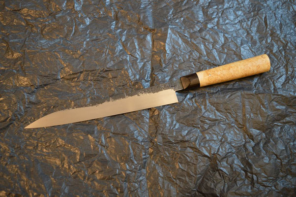 #403, sujihiki 135Cr3, loupe d'érable & ébène noir, 250mm
