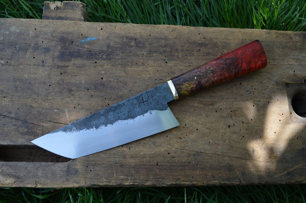 Cuisine #710, nakimaru 135Cr3, bouleau madré stabilisé & laiton, 185mm
