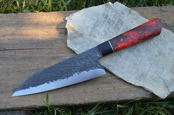 Cuisine #725, gyuto 135Cr3, buffle & bouleau madré stabilisé, 200mm