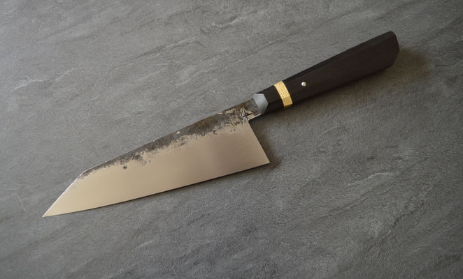#341, gyuto 23cm, ébène du Gabon & laiton martelé