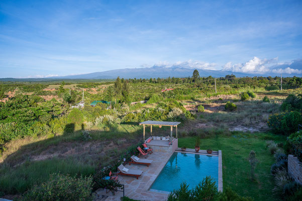 Blick vom Ferienhaus am Mount Kenya
