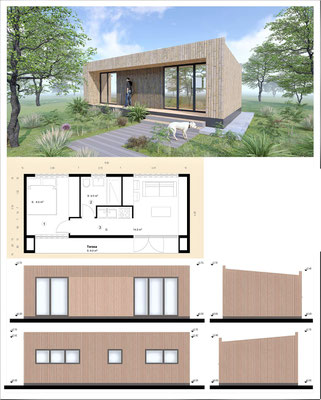 Plan maison bois mono pente