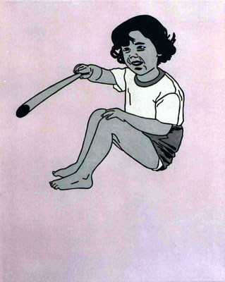 "Mädchen mit Stöckchen", 2003, Öl auf Leinwand, 40x30 cm