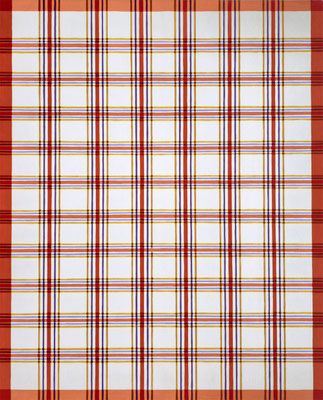 "Red Checked Tea Towel (multicoloured)", 1998, acrylic on MDF, 57 × 46 cm