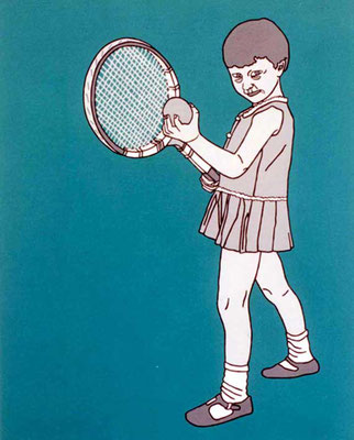 "Mädchen mit Tennisschläger und Ball", 2003, Öl auf Leinwand, 40x30 cm