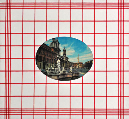 "Tea Towel with Motif Piazza Navona", 1998, Fabric print and acrylic on muslin, 51 × 55 cm